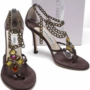 Jimmy Choo Suede T-Strap Sandal Heels